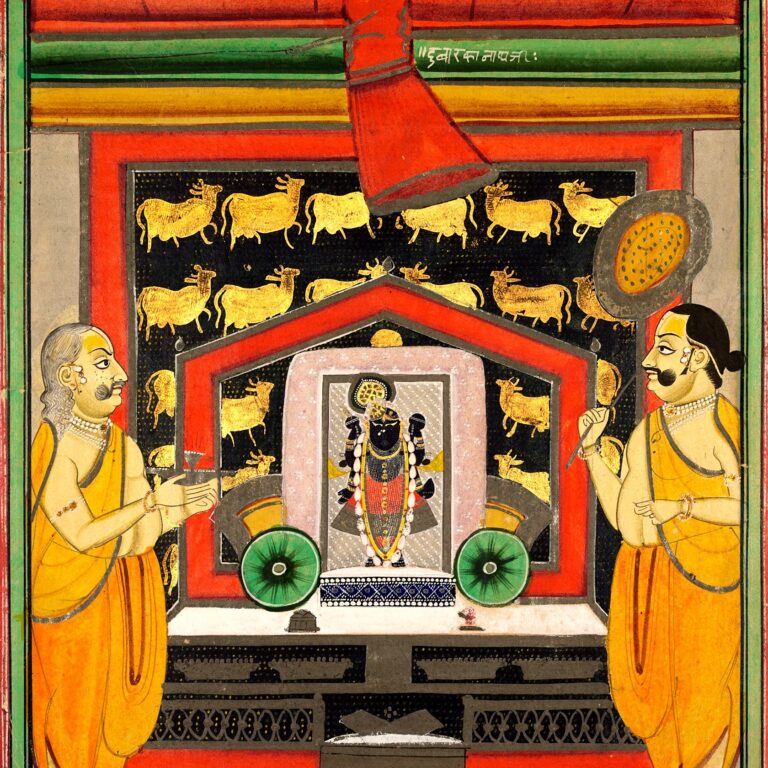 Pintura (Kota, Rajasthan, c. 1880): Adoração de Dvārakānāthjī em Kankroli