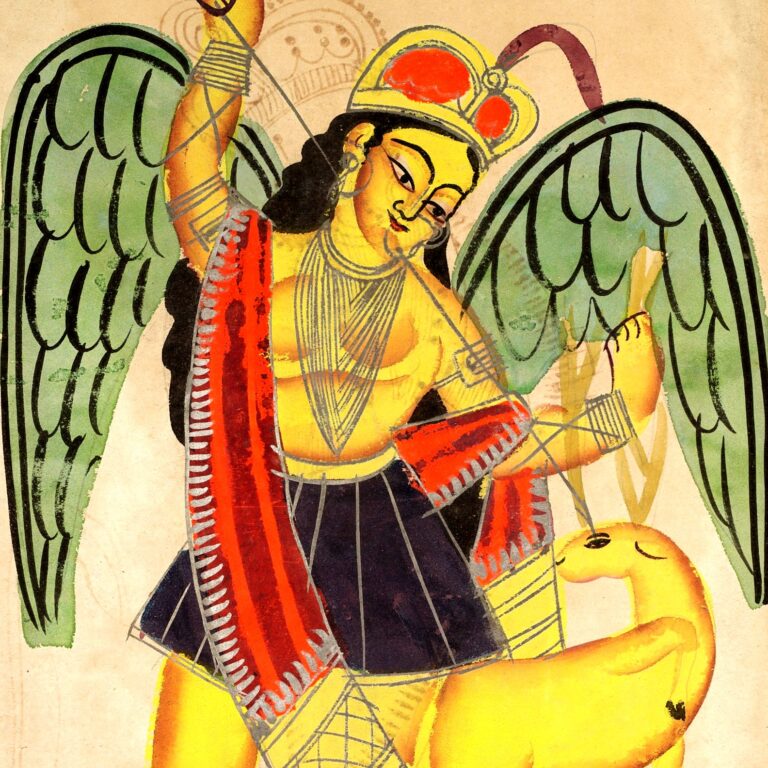 Pintura (Kalighat, Calcutá, c. 1890): Diana ou Ártemis, deusa da caça