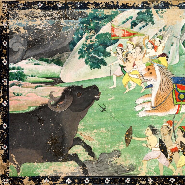 Pintura (Pahari, c. 1830): Durgā mata Mahiṣa