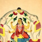 Pintura (Kalighat, Calcutá, c. 1890): Gaja-Lakṣmī: Lakṣmī com os elefantes