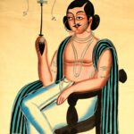 Pintura (Kalighat, Calcutá, c. 1880): Homem numa cadeira europeia fumando cachimbo