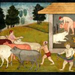 Pintura (Pahari, c. 1780–90): Kṛṣṇa e Balarāma levam o gado ao pasto