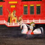 Pintura (Kishangarh, Rajasthan, c. 1750–60): Kṛṣṇa recebe uma guirlanda de flores