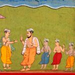 Pintura (Bikaner, Rajasthan, c. 1610): Nanda resolve o dilema de Vasudeva