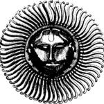 Xilogravura do Sol com rosto humano