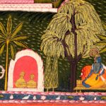 Pintura (Raghogarh, c. 1660): Rati, a deusa do amor, mira em Kṛṣṇa