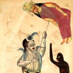 Pintura (Kalighat, Calcutá, c. 1890): Śiva carrega o corpo de Satī