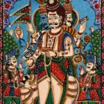Guache indiano (c. between): Trimūrti: Brahmā, Viṣṇu e Śiva numa só figura