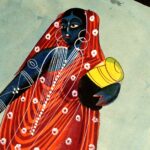 Pintura (Kalighat, Calcutá, c. 1890): Viṣṇu como Mohinī leva o amṛta aos deuses