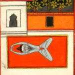 Miniatura da Jogapradīpikā (c. 1830): yogi deitado em postura do peixe