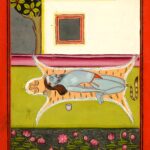 Miniatura da Jogapradīpikā (c. 1830): Yogi deitado sobre a pele de tigre