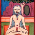 Miniatura da Jogapradīpikā (c. 1830): Yogi em meditação, com o ponto no coração