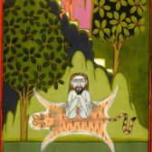 Miniatura da Jogapradīpikā (c. 1830): yogi em meditação diante das colinas