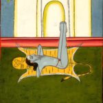 Miniatura da Jogapradīpikā (c. 1830): Yogi em postura invertida, com as pernas para o alto