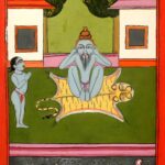 Miniatura da Jogapradīpikā (c. 1830): Yogi em postura sentada sobre a pele de tigre