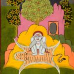 Miniatura da Jogapradīpikā (c. 1830): yogi sentado num trono de lótus