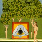 Miniatura da Jogapradīpikā (c. 1830): yogi sentado numa gruta