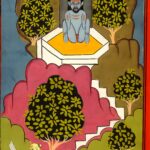 Miniatura da Jogapradīpikā (c. 1830): Yogi sentado numa gruta, sobre a colina