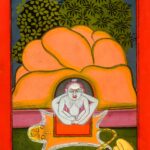Miniatura da Jogapradīpikā (c. 1830): yogi sentado sob um dossel